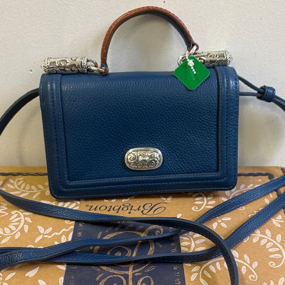 Brighton Navy Crossbody Bag with Silver Details | Wallet Size